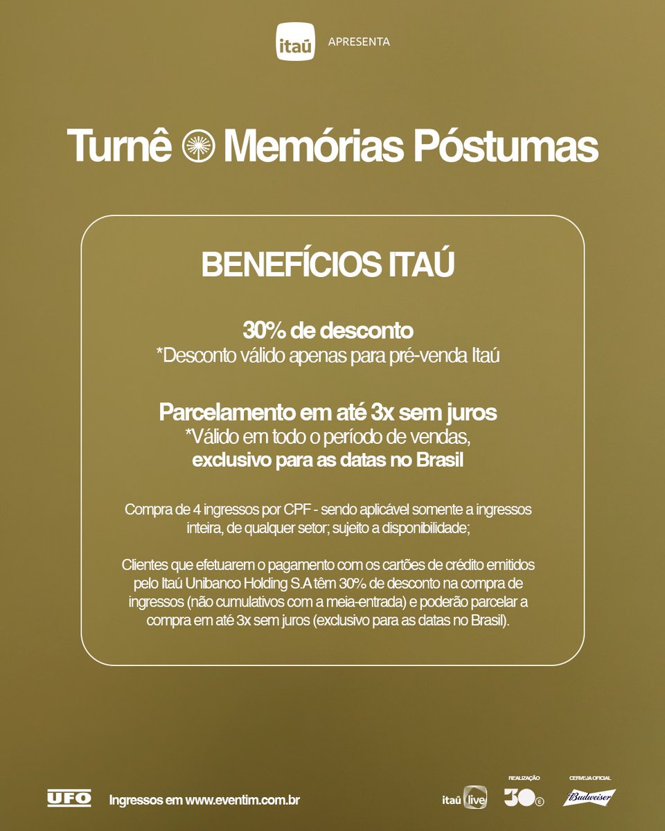 jaorefraos's tweet photo. Está liberada a Pré-venda Cliente Itaú! 

Acesse https://t.co/OJFRm0zPlk e garanta seus ingressos com até 30% de desconto sendo cliente @itau 🧡 https://t.co/5dGcp4brEZ