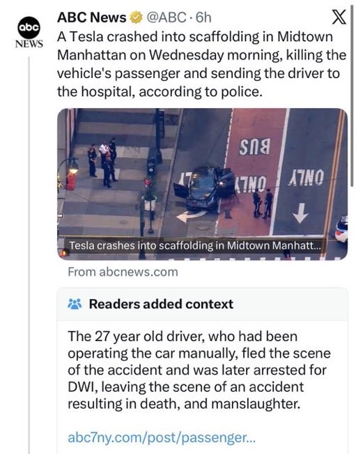 DeepLeaksHQ's tweet photo. BREAKING: ABC just DELETED their tweet after they were ratioed into oblivion, community noted and called out by @elonmusk directly for trying to deceive the public about a drunk driver who crashed her Tesla

This is how it’s done!

They aren’t used to accountability. The lying from the fake news legacy media doesn’t work anymore!
