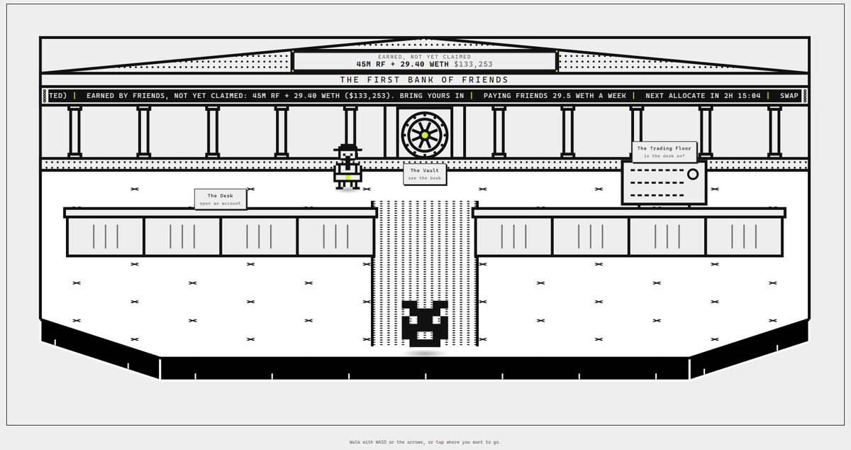 huntclubhero's tweet photo. Shipped 4 builds for the @RareFriends vibeathon. all live, all open source, all built around your Friend.

I think the last one was my favourite, you decide yours.

1. Rare Friends Cards + Meme Machine

- Paste a wallet or ENS, get a live stat card for your whole portfolio: earning Friends, claimable, pending, APR. then slap your Friend onto 20+ real meme templates. rarefriends own Share button once pointed here, hopefully it does again.

live: https://t.co/z5z2njHbFw
code: https://t.co/gRbbt8QmvT

2. The First Bank of Friends

- Walk into a pixel bank with your Friend. sign once, the desk swing trades RF/WETH for you, claim any time with a receipt. the 5% swap toll feeds every activated Friend, so every Friend who joins makes every trade cheaper. simulated for now, strict swing trader, not a money printer.

live: https://t.co/b62dJ4GUzm
code: https://t.co/KFdbxeTjOk

3. Pirate Friends

- Cannon battle on FriendSDK. load your Generations as ammo, sink their ship, keep their whole hold. every shot fired gets burned. three captains and Bess talks a lot of trash.

live: https://t.co/zLyoM32WAf
code: https://t.co/aZXv4hTJ9P

4. Friends Publishing House

- A manga studio for holders. build a world with FriendSDK, cast your Friends, write the panels in colour or black and white, publish, share. anyone can read, holders create. issue #1 "The GM Heist" is up
live: https://t.co/0VgOPJX0Cp
code: https://t.co/csLhaG7sJG

go play with them, break them, tell me what to build next. gm Friends