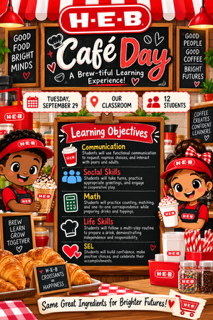 PomonaElem's tweet photo. A "brew-tiful" learning experience in action! ☕✨ 12 of our students ran their very own H-E-B Café Day, blending math, communication, and life skills into one amazing morning. Same great ingredients for brighter futures! ❤️ #CampusPride #LifeSkills #Weseeyou #HEB https://t.co/U2nPMsrwXq