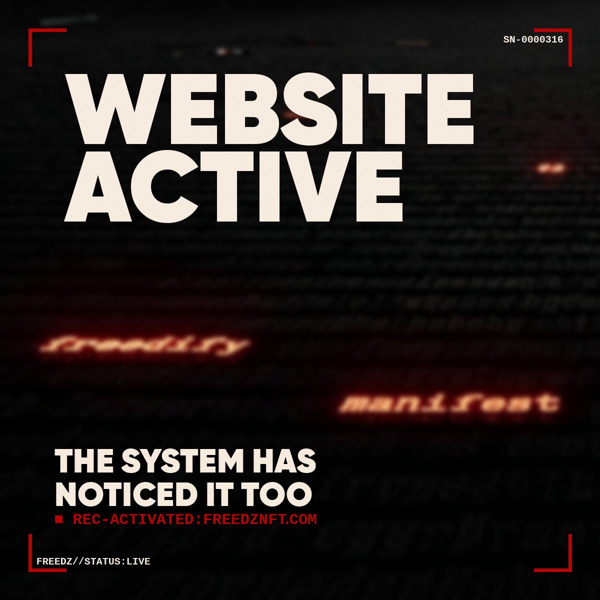 freedznft's tweet photo. The FREEDZ website is now live.

They built the system.
We built a way to question it.

Will you step through?
🟥 https://t.co/JWJH03iGH6

New features and updates are coming soon.

But remember: even freedom has its own rules.

Welcome to FREEDZ. https://t.co/4241OXFqLF