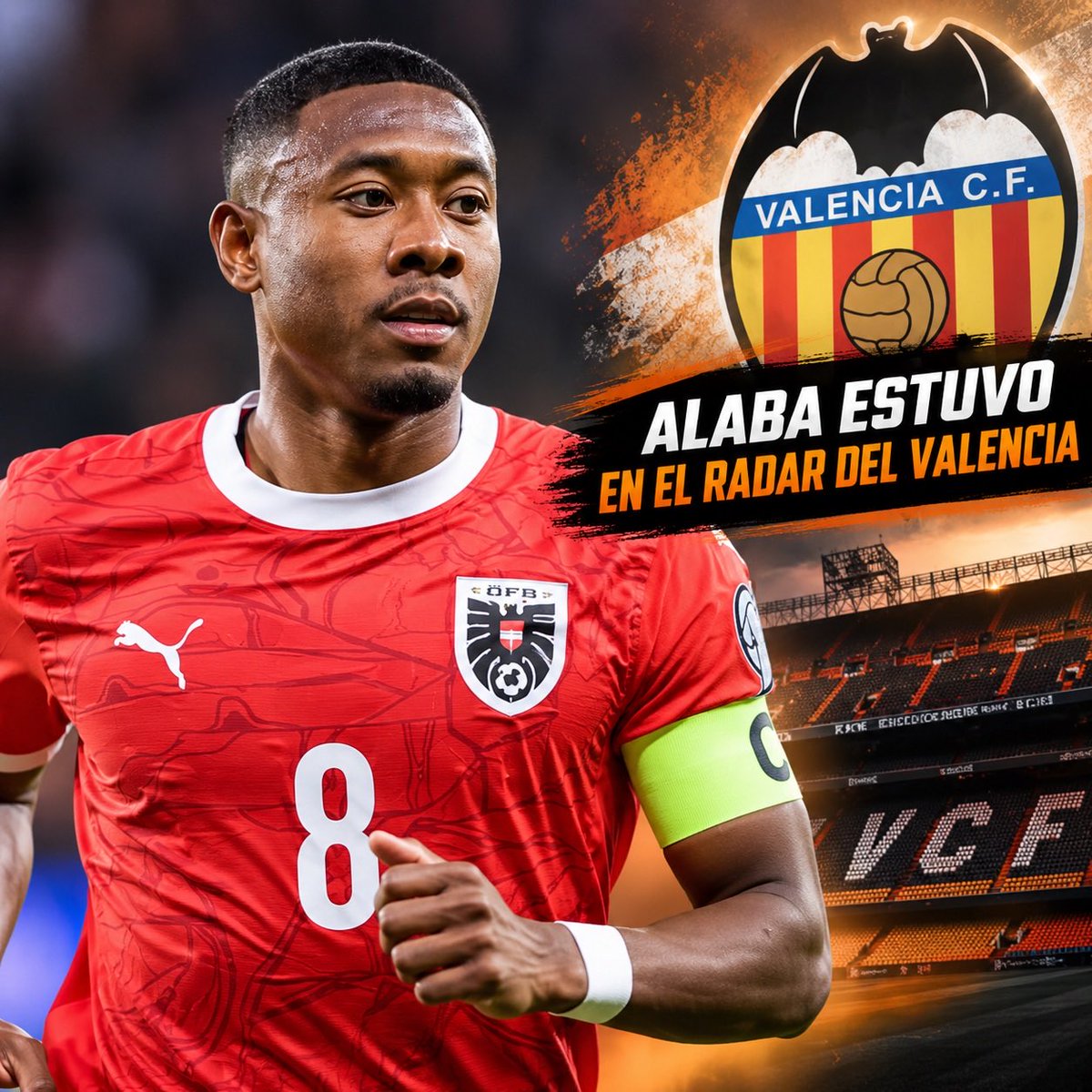 GOALSTATSLAB's tweet photo. 🦇 El Valencia buscará un central en el mercado de enero. El club llegó a valorar la opción de David Alaba, pero su situación física y las limitaciones económicas complicaron la operación. El austríaco terminó firmando por el Udinese. https://t.co/6zyhT5tS07