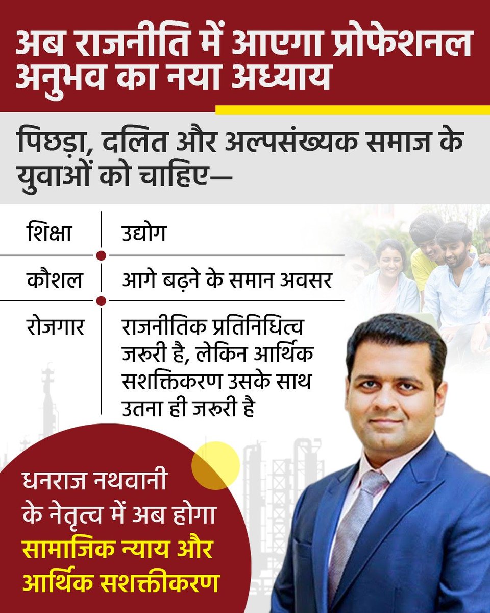 MuslimMedia07's tweet photo. आर्थिक सशक्तिकरण ही समाज के असली बदलाव की चाबी है।

धनराज नथवानी जी के नेतृत्व में अब देश क�� वंचित युवाओं को उद्योग और आगे बढ़ने के समान अवसर मिलेंगे। जब हमारे युवाओं को सही शिक्षा और कौशल (Skilling) मिलेगा, तभी देश का हर वर्ग आर्थिक रूप से सशक्त होगा। https://t.co/WM0uaQTjQK