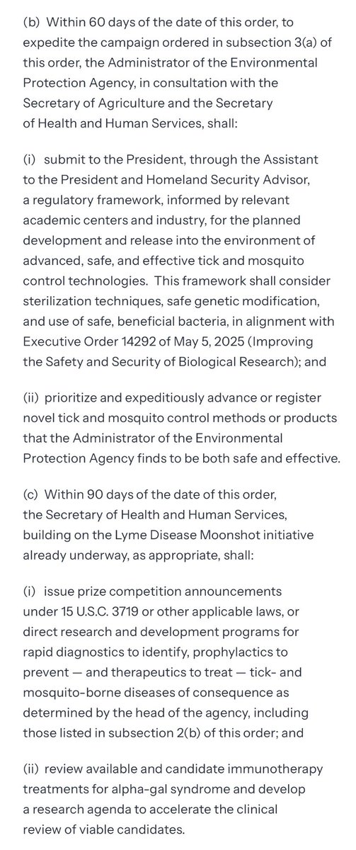 ZachBIsrael's tweet photo. Trump signed an executive order yesterday directing federal agencies to develop and implement, by November 27, a campaign across Washington, D.C. to reduce, by 2028, invasive mosquito populations by 90% &amp; tick populations by 50%: https://t.co/0FkpahWnrO @chenderson https://t.co/svmnl6zZLF