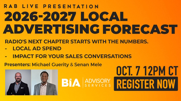 ALBroadcasters's tweet photo. Join us for this month's RAB Live Presentation: Radio's Next Chapter: The 2026–2027 Local Advertising Forecast.  This session is FREE for ABA members.  Email the ABA for the promo code!

https://t.co/dNOLTd2Amy https://t.co/dvIVwqi5Pl