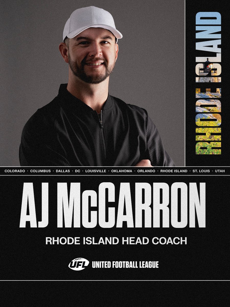 UFLBreakers's tweet photo. WELCOME TO RHODE ISLAND, AJ!
Introducing AJ McCarron as our first ever Head Coach! https://t.co/nMxg6Kt3IP