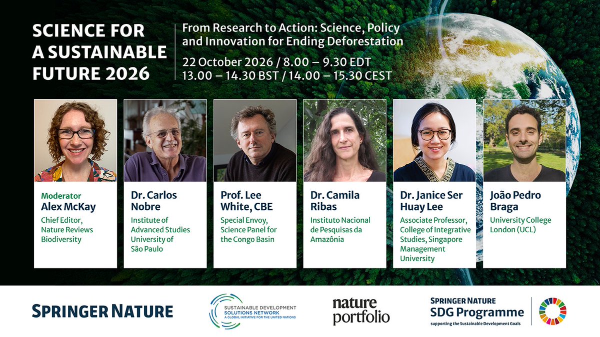 UNSDSN's tweet photo. Next month, join the @UNSDSN &amp; @SpringerNature for “Science for a Sustainable Future 2026 - From Research to Action: Science, Policy, and Innovation for Ending Deforestation.” 

🗓️ October 22, 2:00 PM CEST
👉 Register: https://t.co/Uielu1TtJP https://t.co/SYnJ6qquhH