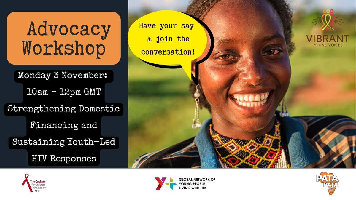 teampata's tweet photo. Save the date: The 2026 #VibrantYoungVoices Advocacy Workshop
Following the VYV survey, the workshop will respond to the needs young people have shared, explore the changing HIV financing, &amp; discuss meaningful youth engagement.
Register now: https://t.co/RBdksFuWPj https://t.co/25f5VdMlRT