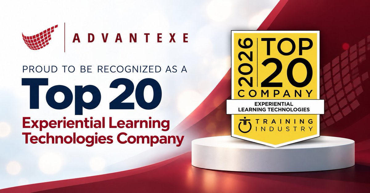 AdvantexeLS's tweet photo. Advantexe has been named a 2026 Top 20 Experiential Learning Technologies Company by Training Industry! A huge thank you to our clients, partners, and team who make this work possible. We’re proud to share this recognition with you! https://t.co/B6NzPFWqpp