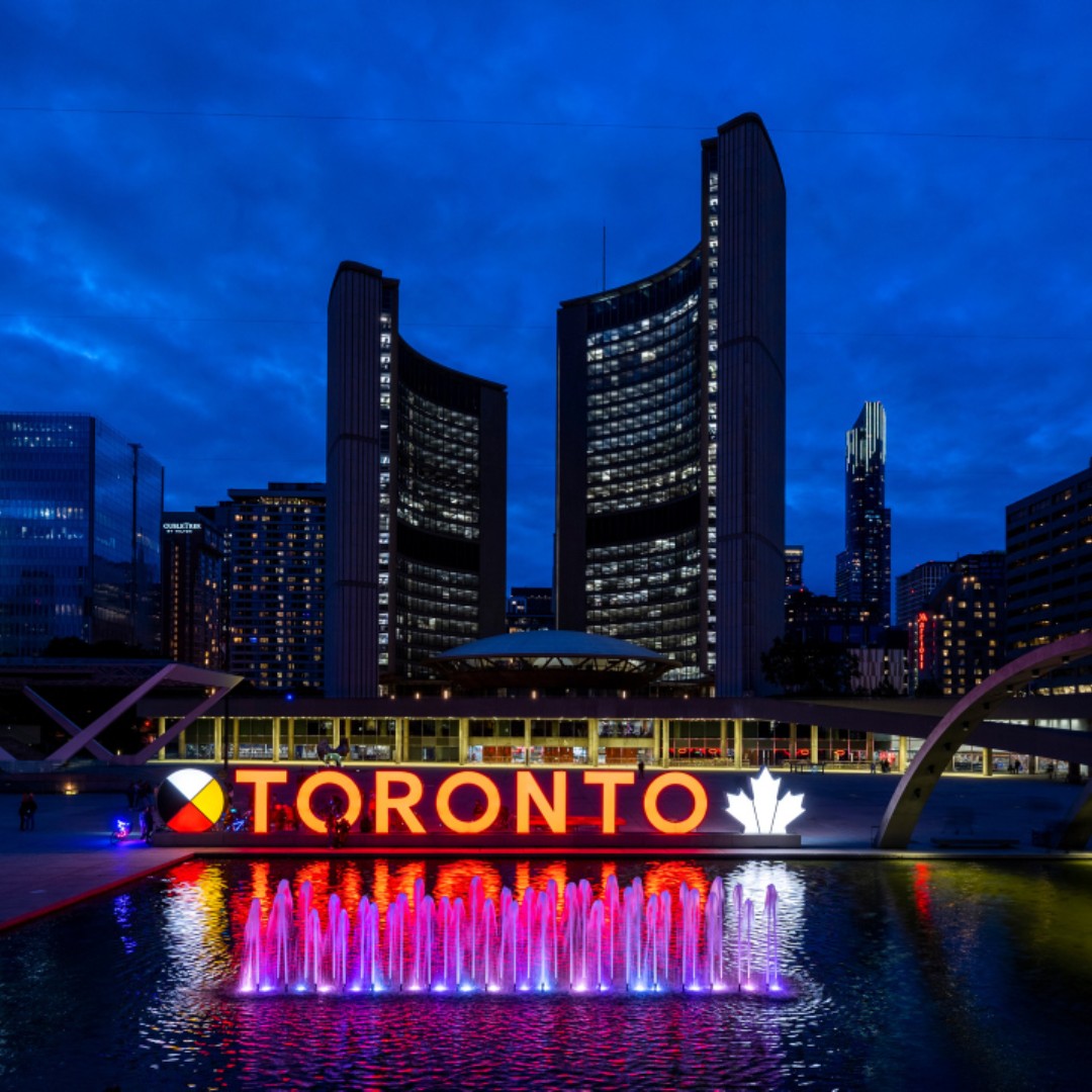 cityoftoronto's tweet photo. On National Day for Truth & Reconciliation, also known as Orange Shirt Day, we commemorate the survivors of residential schools, the families & communities impacted, & all the children who never made it home. All flags, including the Survivor Flag, will be flown at half-mast at City Hall & all other City buildings. The Toronto sign will also be lit orange tonight. #NDTR