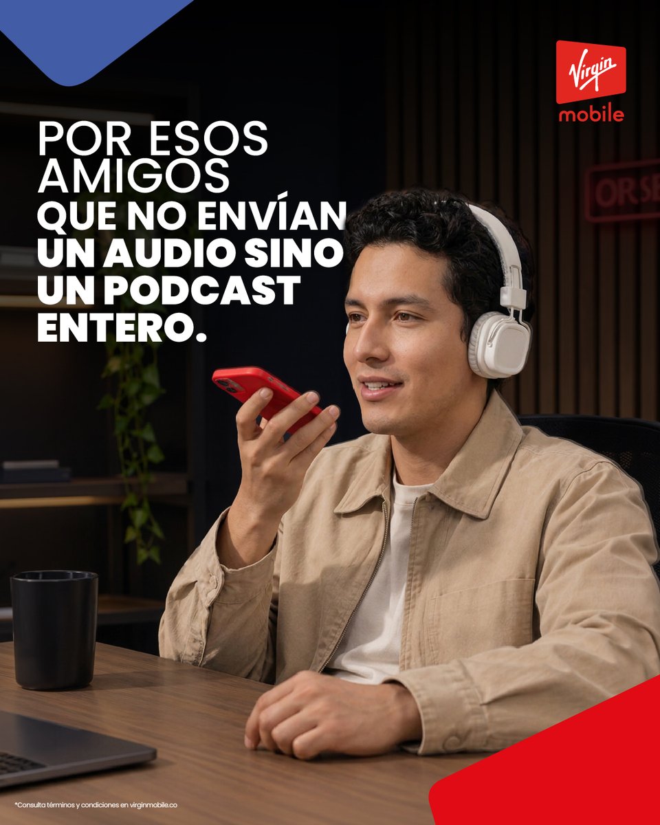 Virgin_MobileCo's tweet photo. Hoy es el día mundial de podcast y todos tenemos un amigo que envía un voice note como si fuera un capítulo. Etiqueta al tuyo 🎤 

#podcast # virginmobileco #virginmobilecolombia https://t.co/skLd3ttqfZ