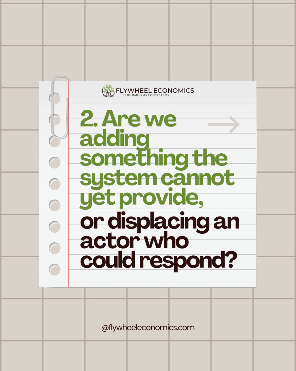 FlywheelEconomy's tweet photo. A programme can deliver results today and still leave a system weaker tomorrow.
The bigger question: can the system keep moving when support ends?
Swipe through 5 questions to test for lasting capability.
Save the five questions.
#FlywheelEconomics #Developmentpractice https://t.co/JtiI8AuBhH