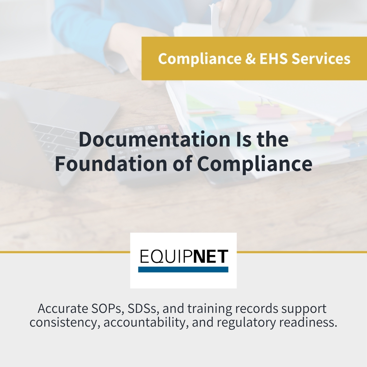 EquipNet's tweet photo. Need support managing compliance documentation? EquipNet helps managers like you develop, organize, and maintain documentation programs:
https://t.co/PSo9DFPIaj https://t.co/V88sXfmLKN
