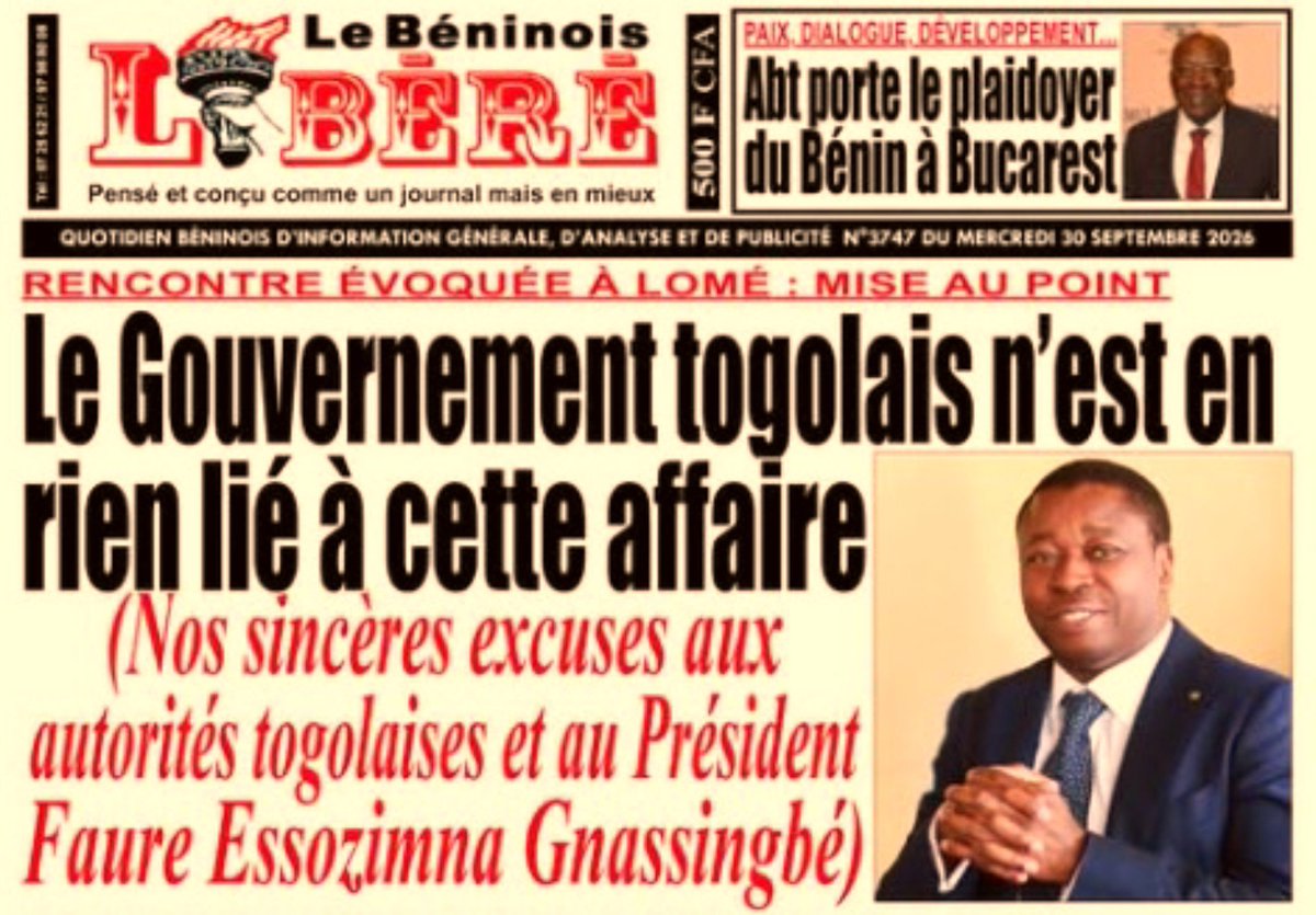 dambe_kombate's tweet photo. Le 29 septembre, un média béninois a publié un article sur une rencontre présentée comme secrète à Lomé, impliquant des personnes soupçonnées d'actions contre l'Etat béninois. Il a pu laisser croire à une implication des autorités togolaises. Après vérification, ce média a reconnu un manque de rigueur et rétabli les faits. Le Gouvernement togolais n'a aucun lien avec cette affaire.

Cette rectification publique est un acte de responsabilité. Reconnaître une erreur et présenter des excuses renforce la crédibilité d'un média.

Elle rappelle aussi que la relation #Bénin-Togo reste solide. Les deux pays partagent une histoire, une longue frontière commune et des intérêts communs en matière de sécurité et de stabilité. Le #Togo s'est imposé ces dernières années comme un acteur de dialogue dans la sous-région, et cet épisode ne change rien à cela.

Dans un contexte régional sensible, la prudence dans l'information est aussi une question de sécurité et de coopération.
🇹🇬🇧🇯