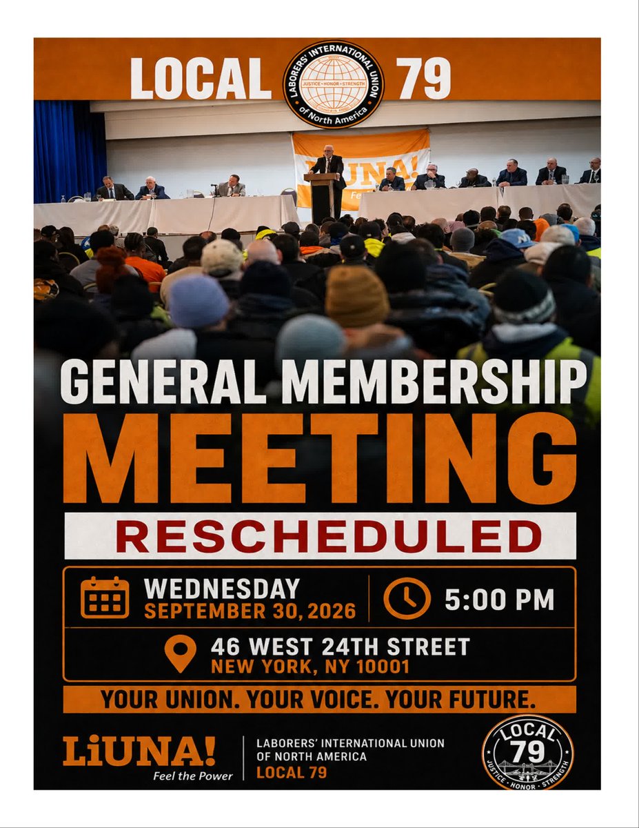 local79nyc's tweet photo. Join us today for Wednesday, September 30, 2026 for our general membership meeting at

Masonic Hall, NYC, 46 West 24th St
5:00PM https://t.co/ini2xxEw2A