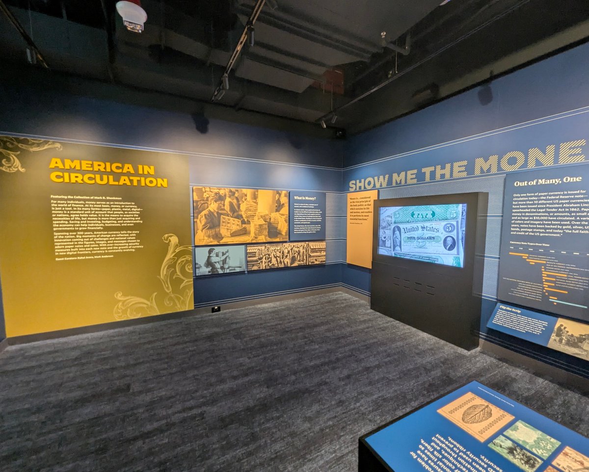 BluEdgeTM's tweet photo. A look inside the Museum of American Finance’s new home in Boston. This gallery highlights how BluEdge helped bring the space to life across six galleries and seven inaugural exhibits through custom fabrication, graphics, and installation. https://t.co/jj1FdCc11w