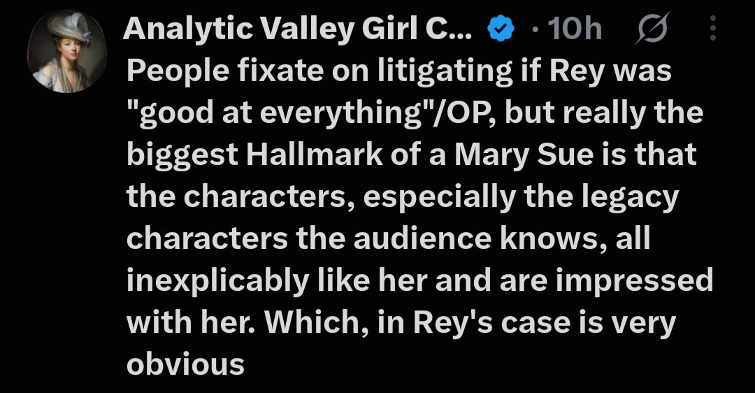 anabelle_dawn's tweet photo. they claim to hate rey because they think she *checks notes* is "good at stuff" and... people like her?? but what they actually hate is that they believe she is portrayed as being "better than men". she isn't, but for them, this is the greatest sin a woman character can commit. https://t.co/ggKY2NlmDs