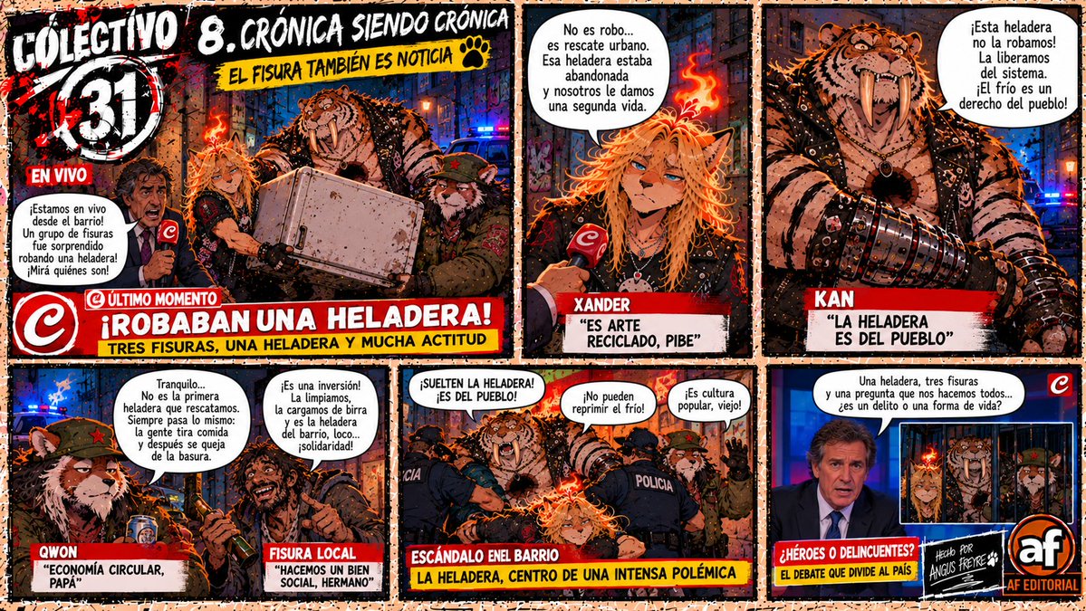 AngusFreyr's tweet photo. 📺¡ROBABAN UNA HELADERA!… PERO ERA “RESCATE URBANO” 💀🧊🐾 | COLECTIVO 31
🔥
#Colectivo31 #Furros #Furry #FurryArgentina #FurryLatam #FurryMeme #HumorFurry #FurroArgentino #Fisuras #Fisura #Tumberos #HumorTumbero #HumorArgentino #HumorBarrial #Crónica #CronicaSiendoCronica #MemeArgentino #MemeFurry #FurryComic #Anthro #Argentina #Cordoba #Xander #Kan #Qwon #AFEditorial #Viral 💀📺🐾🔥
