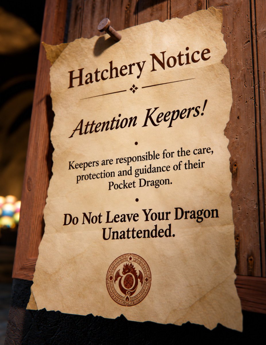 Pocket_Dragons_'s tweet photo. Attention Keepers! 🐉

Keepers are responsible for the care, protection and guidance of their Pocket Dragon.  

DO NOT LEAVE YOUR DRAGON UNATTENDED https://t.co/A9fVUZbZu2