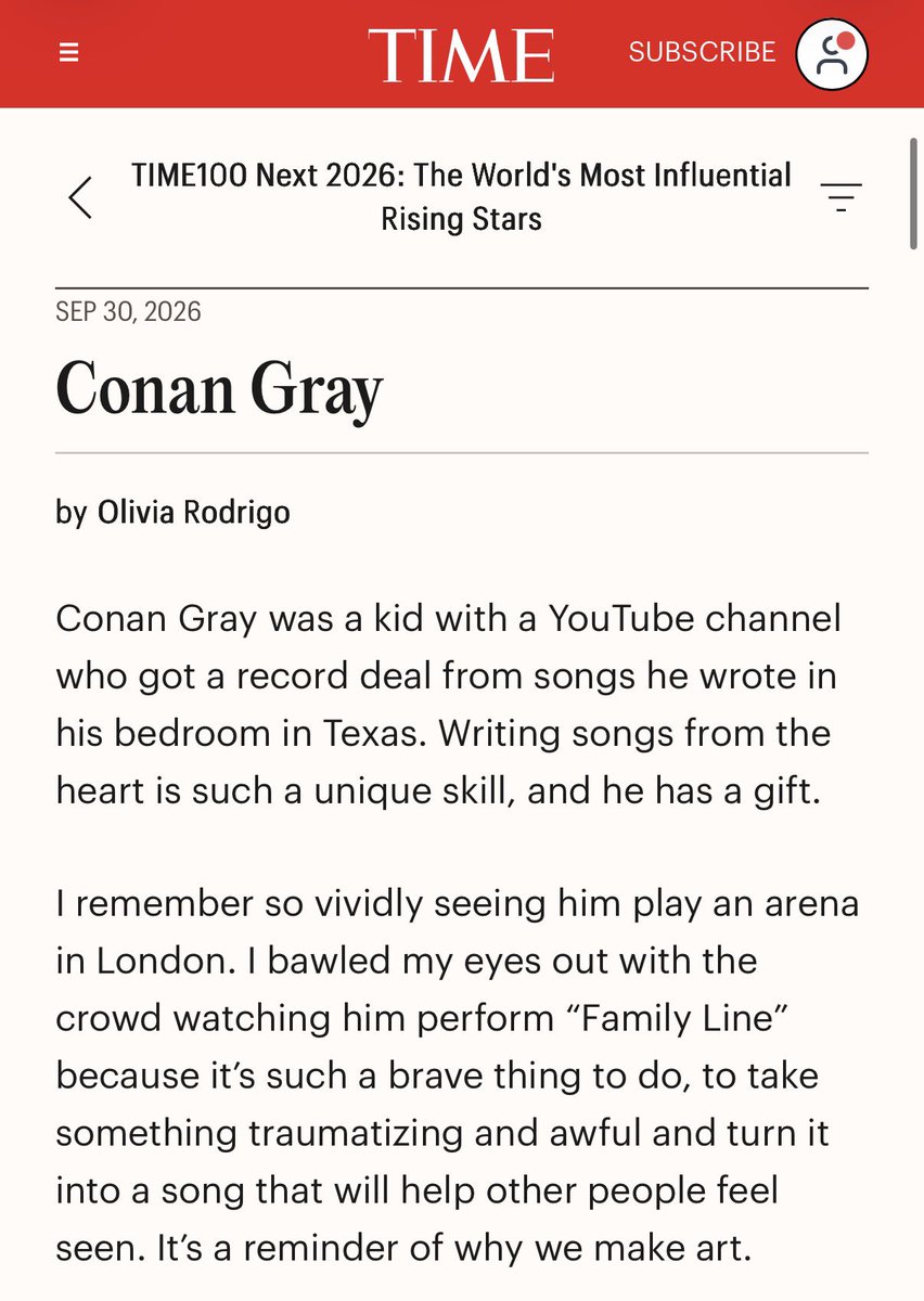 barbotinerie's tweet photo. olivia is the one that wrote conan’s TIME 100 section?? oh my conelivia 😭 https://t.co/JVQvaUPzrJ