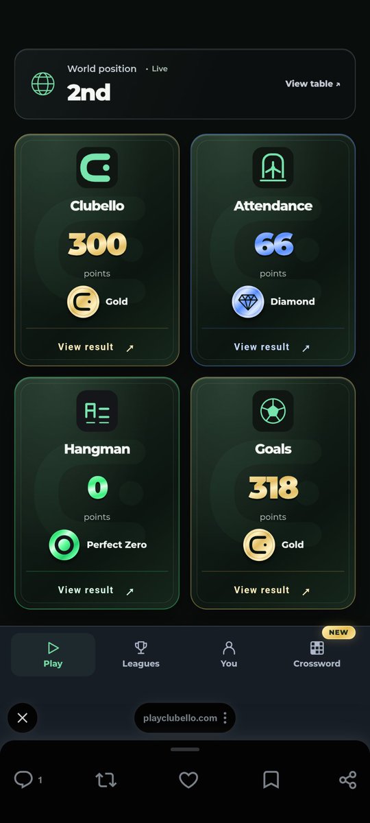 Fpljake26's tweet photo. @PlayClubello Fun game, I'll try to play every day now https://t.co/ygYEGfcMS9