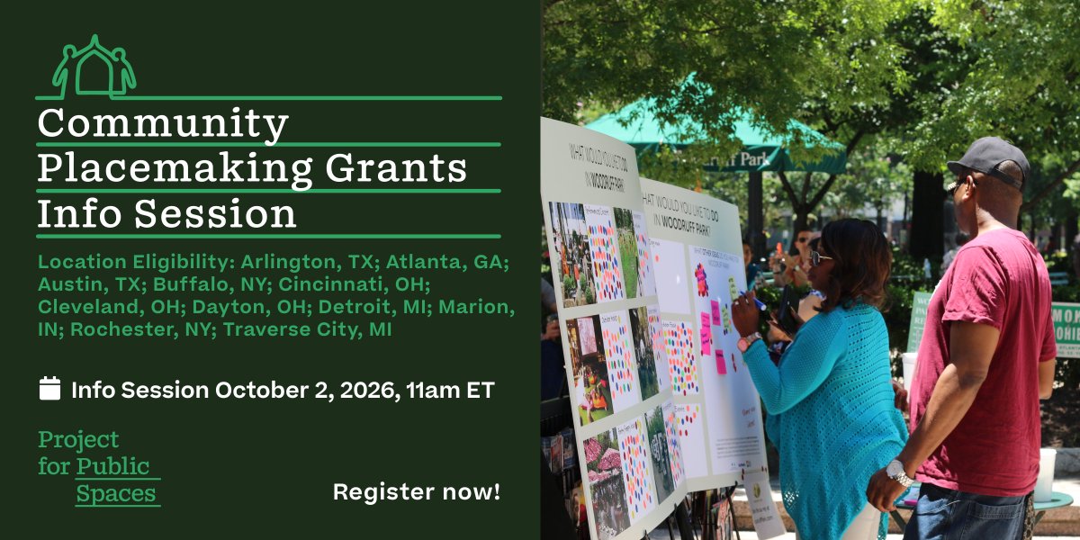 PPS_Placemaking's tweet photo. 📢 Transform a public space for improved street safety and usability! Join us for an online info session this Friday, 10/2 @ 11am ET to learn more about PPS's Community Placemaking Grants with @GM! 🔗 Learn more &amp; register: https://t.co/rZjG7G85lr https://t.co/HZr5ovpEas