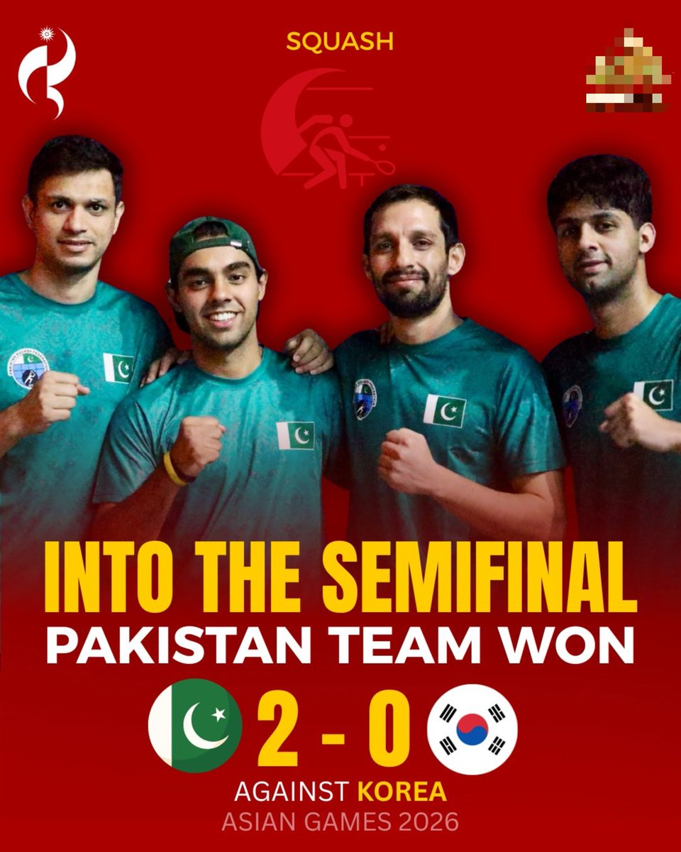 Dish_Sport_Live's tweet photo. 🎖️ Another medal confirmed 🇵🇰 as Pakistan men's squash team produced a flawless display to defeat South Korea 2-0, securing their spot in the Asian Games men's team semi-finals.
++
#AsianGames2026 #Squash #PakVsKor
Follow @Dish_Sport_Live https://t.co/KM4puBQf8J
