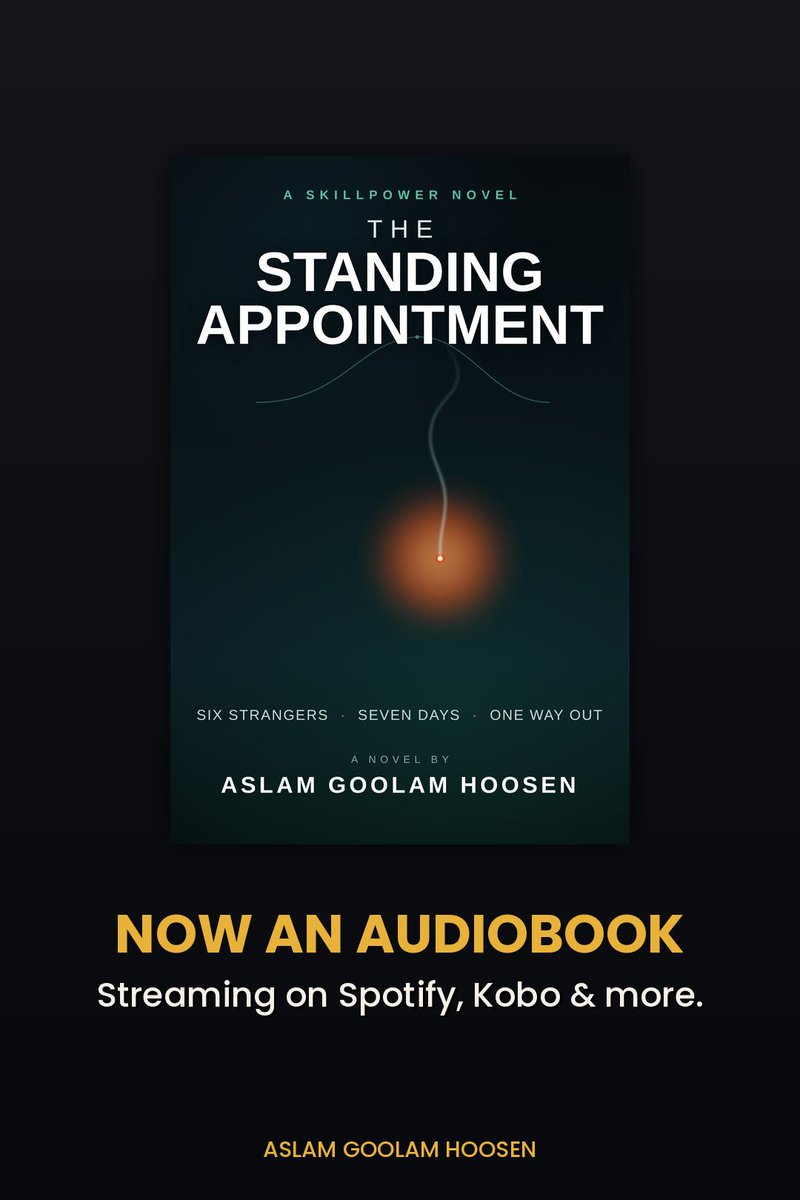 Aslamhoosen's tweet photo. Your commute just got a locked-room thriller.

The Standing Appointment audiobook is live on Spotify, Kobo &amp; more.

https://t.co/Mctsf7C92r

#Audiobook #Thriller https://t.co/G3PGoH71MI