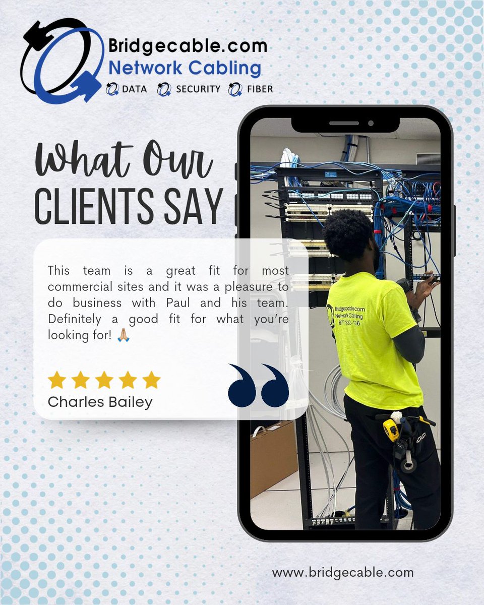 bridgecable's tweet photo. Another Client Satisfied! 🙌 "Great fit for most commercial sites — a pleasure doing business with Paul and his team." Thanks for trusting us with your installs, Charles! 🙏🏼

https://t.co/wMQL0xzwaL

#BridgeCable #NetworkCabling #Philadelphia #StructuredCabling https://t.co/OIEXYPhVnd