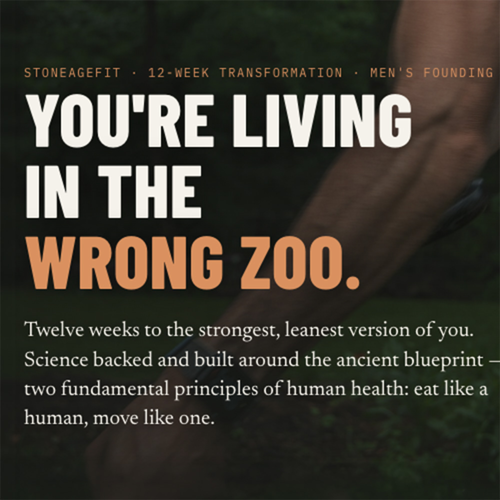 UntamedScience's tweet photo. Apparently caring about your body means you've "lost your mind."

I'd argue the opposite.

This week I'm launching the first StoneAgeFit group: a small beta crew of up to 20 guys building diet and movement habits together, at a fraction of the usual cost.

Link below 👇 https://t.co/v9WKvkEWQ5