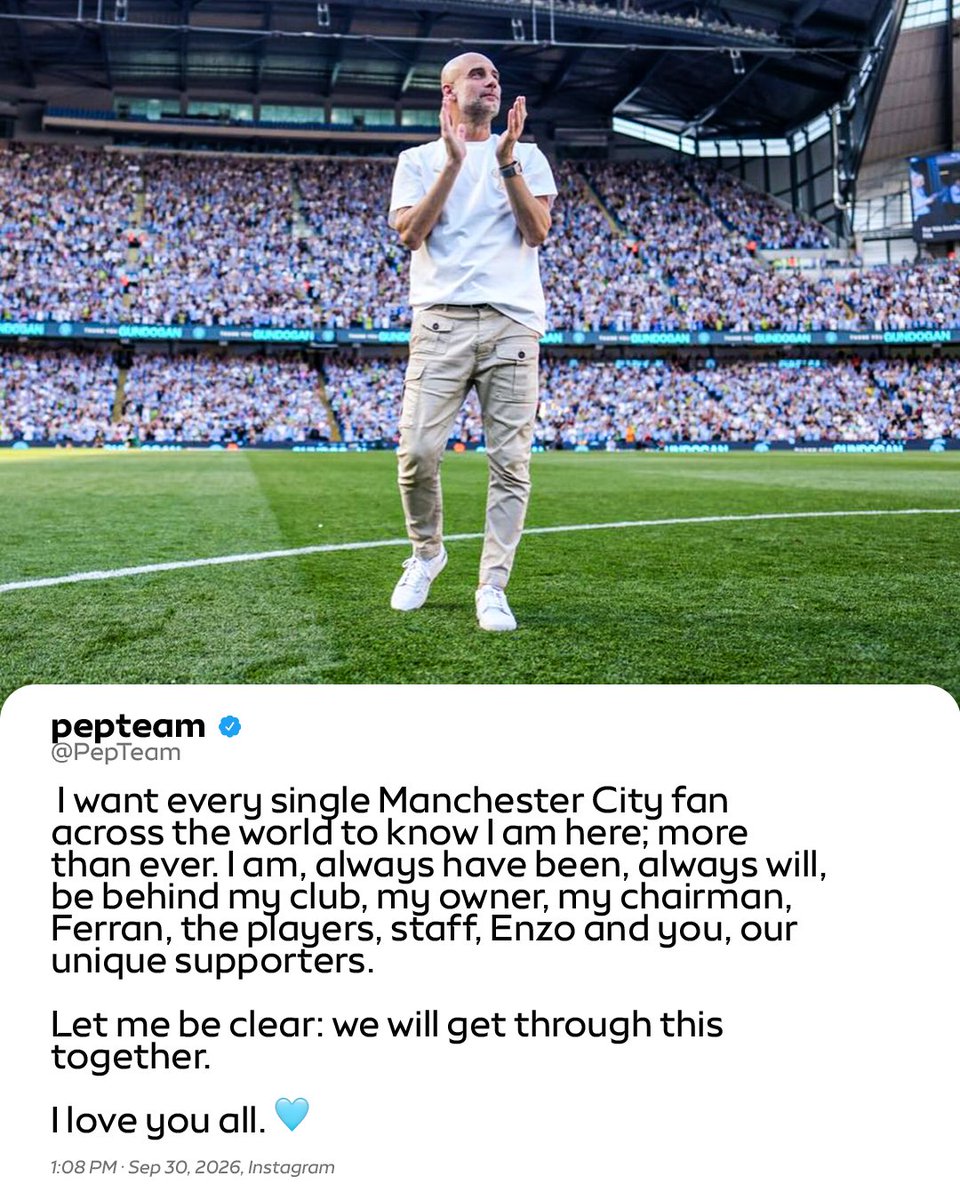 SkySportsPL's tweet photo. Pep Guardiola has posted a message on his Instagram to Manchester City fans 📲 https://t.co/9IMhk4XsYt