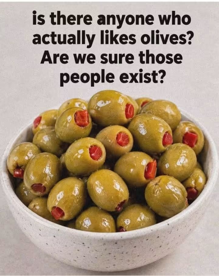 PecanC8's tweet photo. I don't like green olives. 🫒

The taste is awful. 🤢

But I will eat them and I have no idea why. 😂 https://t.co/VQAqTGcoUm