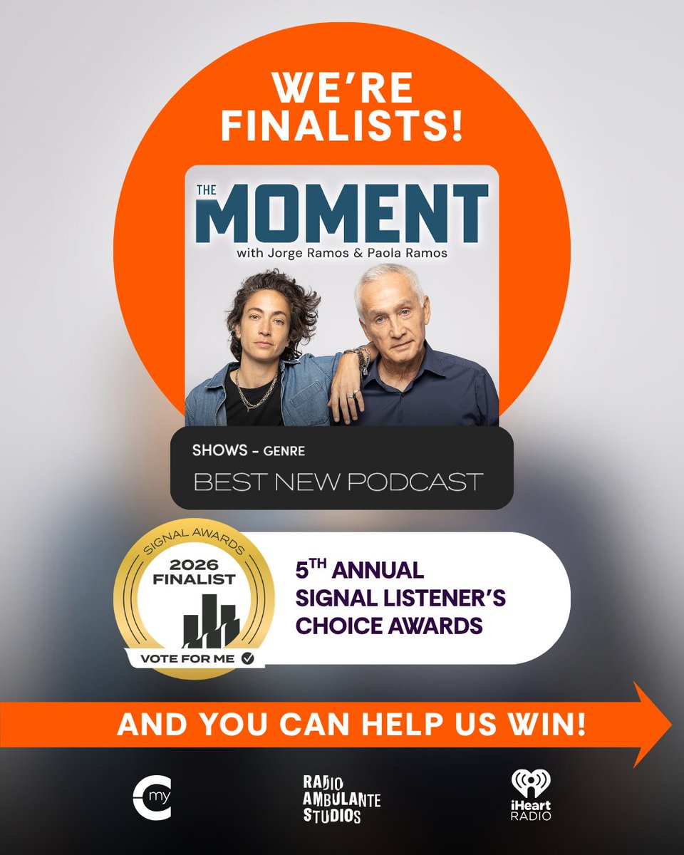 TheMomentPod's tweet photo. One year ago, we released The Moment with @JorgeRamosNews and @PaoRamos. Today, we found out the show is a finalist for a Signal Award (@signalawards) in the Best New Podcast category. We are honored!

Cast your vote here: https://t.co/2sSlaDInlV
Thanks for listening! https://t.co/LkUNq9hqGA