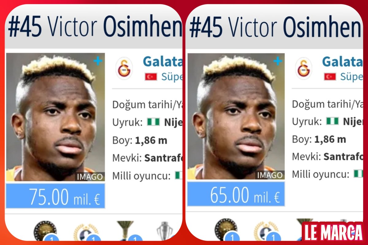 lemarcaspors_'s tweet photo. Transfermarkt, Victor Osimhen'in piyasa değerini 65M€'ya düşürdü. https://t.co/gkHkUmTa4j
