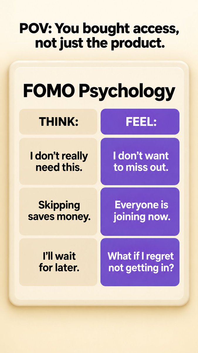 TanberHossenj's tweet photo. I used to think I was making logical buying decisions.

Then I noticed how often this thought showed up:
“Everyone else is getting it… maybe I should too.”

That’s FOMO doing the selling.

Sometimes we buy belonging, not the product. https://t.co/yzZEygroAp