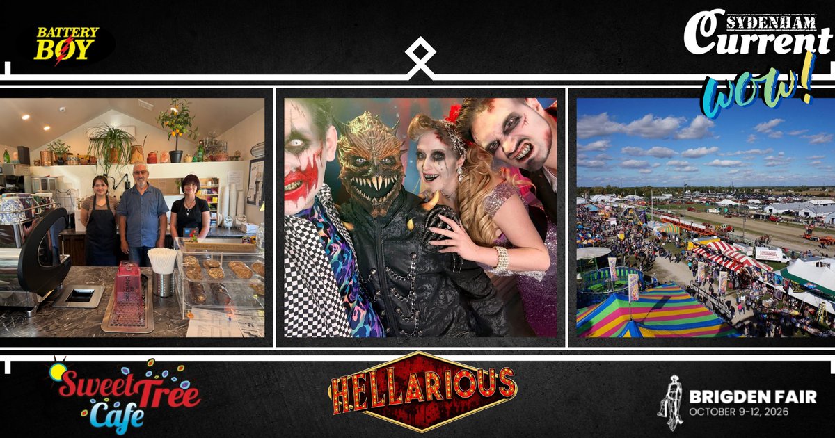 SydenhamCurrent's tweet photo. Battery Boy WOW! 2 Tickets to HELLarious: The World’s Funniest &amp; Bloodiest Magic Show at the Kiwanis Theatre, 2 Brigden Fair Passes + $50 to Sweet Tree Cafe!  Learn how to win, here: https://t.co/llFdWoc7l3 https://t.co/Q5feBKIXID
