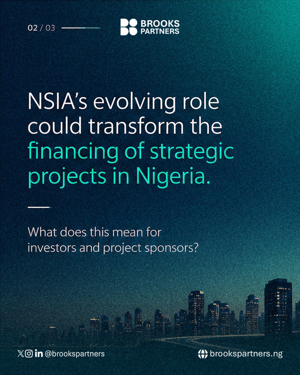 Brooks_Partners's tweet photo. US$3.40bn is only part of the story.

NSIA’s evolving role could reshape how strategic projects are financed in Nigeria. What could this mean for investors and project sponsors?

Read our latest publication to find out.

#NSIA #ProjectFinance #Investment #Nigeria #brookspartners https://t.co/Fn4TElz0Td