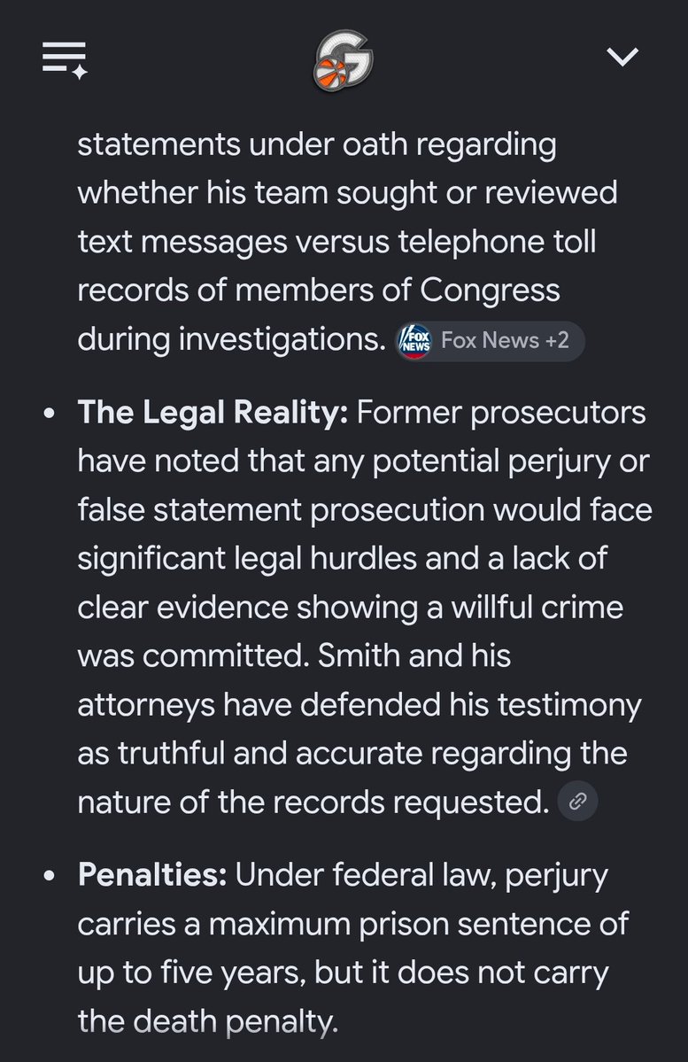 GLPT14's tweet photo. Is Jack Smith facing the death penalty for lying under oath?
No, Jack Smith is not facing the death penalty, as perjury (lying under oath) is not a capital offense under federal law.
#JackSmith
#LyingUnderOath
#JackSmithHearing https://t.co/46gUnlTQqN