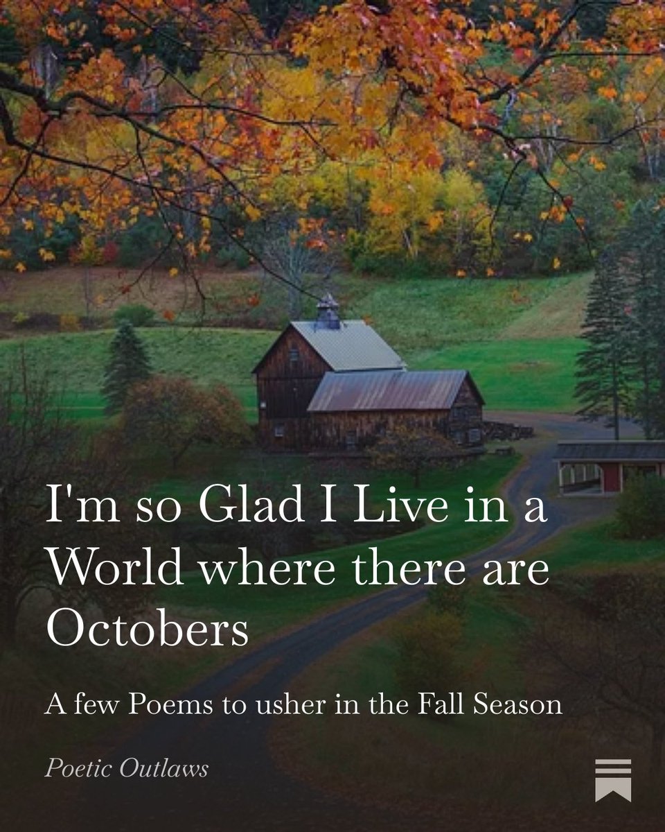 OutlawsPoetic's tweet photo. Check out some of my fall photography over the years, coupled with a few of my favorite October poems.

"All things on earth point home
in old October; sailors to sea,
travelers to walls and fences,
hunters to field and hollow
and the long voice of the hounds,
the lover to the love
he has forsaken."

-- Thomas Wolfe