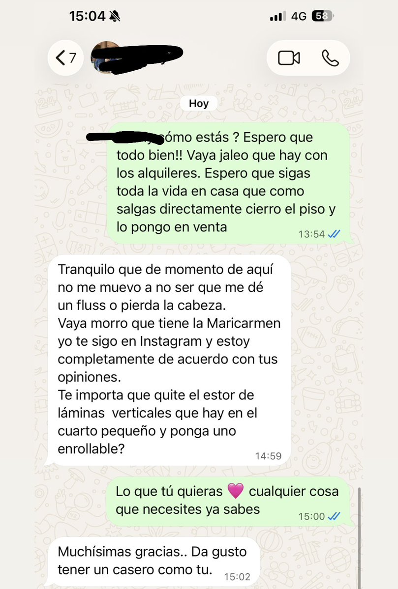 JavierSanz's tweet photo. Conversación con mi inquilina. En 7 años le subí una vez el alquiler. Ojalá se quede mucho tiempo. Si por cuestiones de fuerza mayor sale, piso a la venta al precio que me apetezca. https://t.co/4uH04Ux5Ar