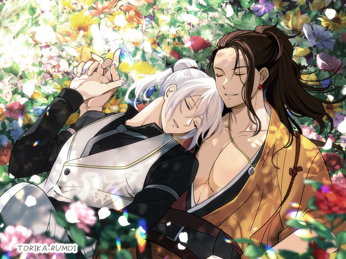 likarumo's tweet photo. ■イラスト

#二十世紀電氣目録
「清六、積もる話があるんだ」
花咲くそこは夢かうつつか…大切な人に会える場所

洋輔と清六　最終話最高でした🦋🌻 https://t.co/YPLV13ngvz