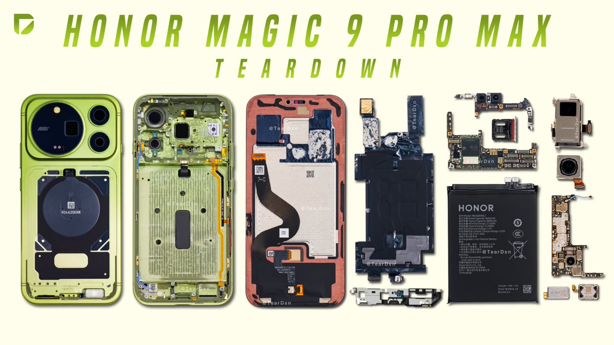 Techtaclee's tweet photo. New Video: Honor Magic 9 Pro Max TEARDOWN (Disassembly) - See What's Inside this Phone!
.
Video Link: https://t.co/uOpKeER80u
.
#HonorMagic9ProMax #Teardown #TearDxn #Honor #HonorMagic9 https://t.co/3QUjhHi6Y4