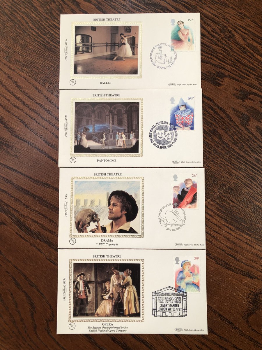 SeivadStamps's tweet photo. 1982 British Theatre Benham First Day Covers.  #fdc #firstdaycover #firstdaycovers #firstdaycoverstamps #stampcollectors #collectingstamps #royalmail #stampcollections #benham #benhamcovers #ballet #Pantomime #drama #opera #theatre #britishtheatre https://t.co/3EZ6Y8RhBy