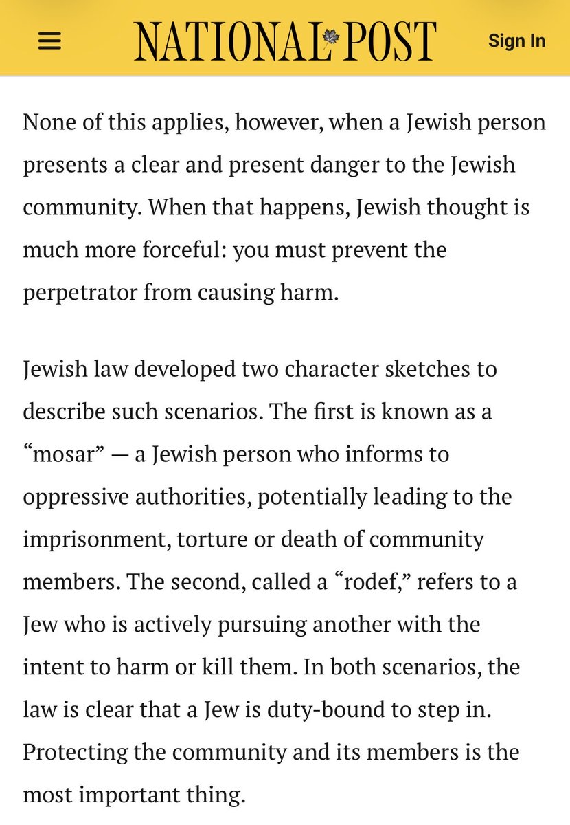 SMohyeddin's tweet photo. Absolutely diabolical. National Post puts a bullseye on Avi Lewis through the rabid ramblings of Yoni Goldstein who invokes Halakhah and Leviticus on how to deal with Jews. Writing Lewis “presents a clear and present danger to the Jewish community” & other Jews are “duty-bound to step in.” This is so irresponsible. The National Post should be stripped of any government funding it receives from Canada. This is wholly negligent and irresponsible.