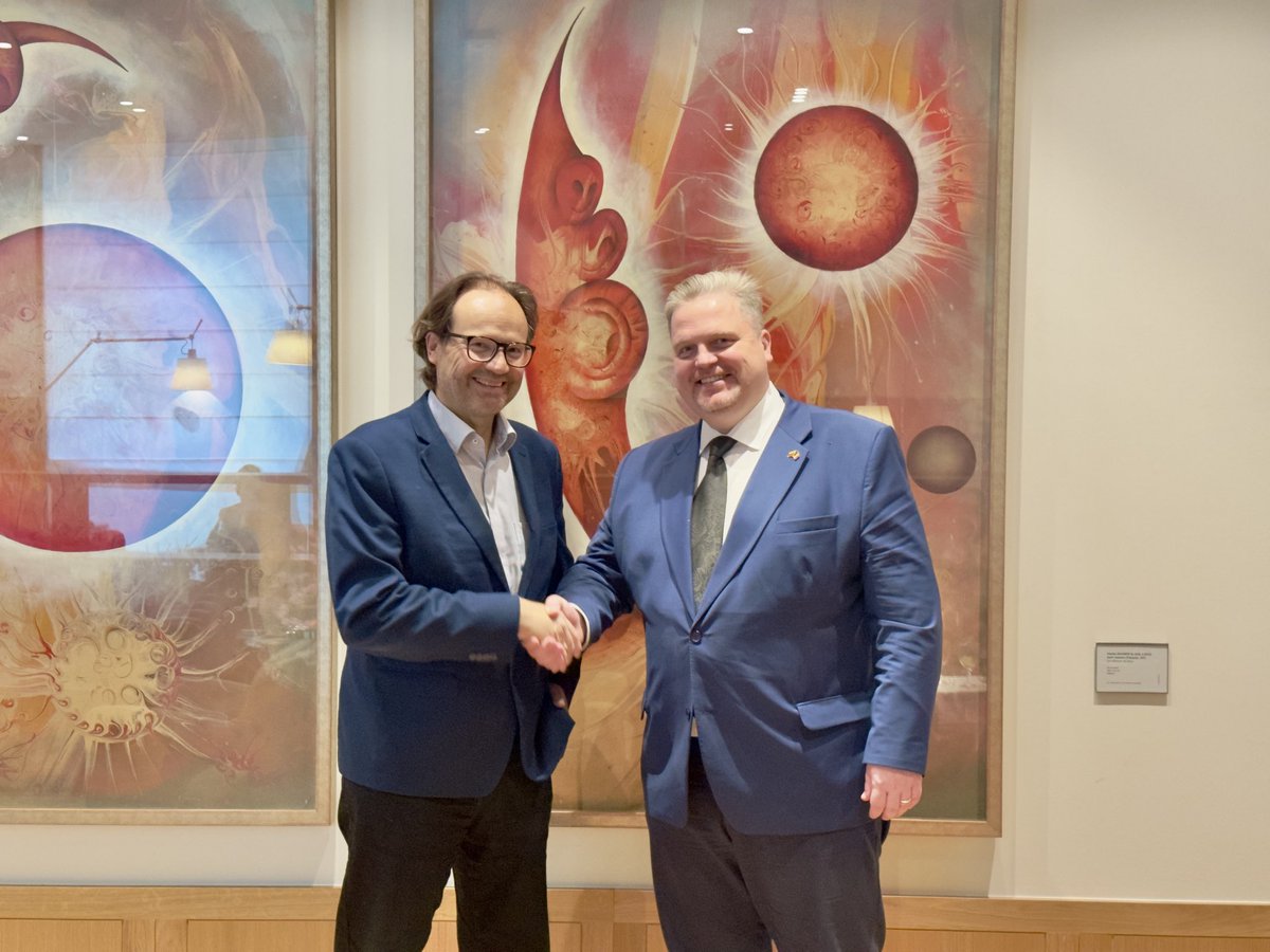 LithuaniaFinMin's tweet photo. Building partnerships before taking the Presidency.

Finance Minister @Taurimas Valys met with MEP Jean-Marc Germain to exchange views on the European agenda ahead and areas where common ground will matter as Lithuania approaches #LT27EU.

Good preparation starts with dialogue. https://t.co/qkVC1kV3UE