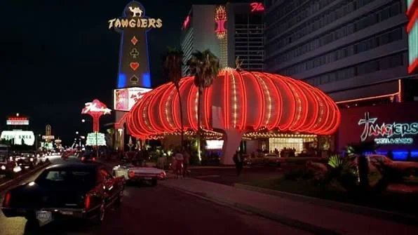 VintageVegas's tweet photo. The Tangiers never actually existed, but it became one of Vegas’ most famous “lost” casinos. Created for Martin Scorsese’s 1995 film Casino, it blended the real-life Stardust, Riviera, and Landmark into a neon-soaked symbol of mob-era Las Vegas. #VintageVegas