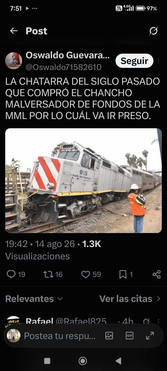 OrlandoAleman6's tweet photo. @el_analista2020 KAKANISTA, López Aliaga te va a poner a disposición el tren chatarra para que te traslades desde Miraflores a la Molina o también un Telesférico, tal y como te ofreció: LIMA POTENCIA MUNDIAL.
ERES UN POBRE KJUDO QUE SIGUES CREYENDO EN HUEVADAS, POBRE KJUDO DESCEREBRADO. https://t.co/yrwiS6L7oo