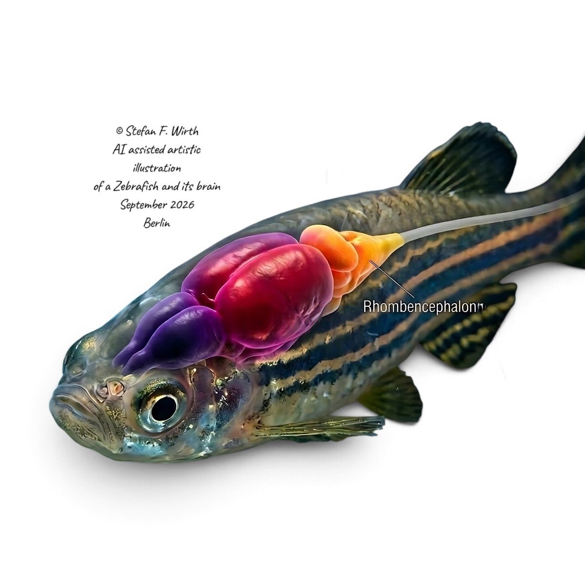 wirthstef's tweet photo. Researchers have developed a #fast #highresolution #microscope that enables them to #visualize #neuronalactivity within the #zebrafish #brain.
Zebrafish #Danio #rerio (#Danionidae) are popular aquarium fish that are easy to keep and breed. For these same reasons, they also serve as suitable #scientificmodel organisms. A particular advantage for science is that the developing #embryos and #larvae are initially #transparent, allowing for the observation of various developmental biological processes. The development of the #nervoussystem, including the brain, is of particular interest. However, current research focuses not only on the brain's ontogenetic development but also on its detailed anatomy and functional mechanisms.
Neurons communicate with one another via #electricalimpulses. Since vertebrate brains are generally highly capable of multitasking, constantly processing multiple sensory inputs simultaneously, electrical impulses occur in different regions of the brain at the same time. Visualizing this activity has previously required complex measurement methods.
Z. Wang et al. (2026) have developed a #novelmicroscope capable of optically capturing and displaying brain-wide neuronal activity within the zebrafish brain. This opens up entirely new research possibilities for a wide range of neurobiological questions.
To achieve this, researchers from the MIT team modified a #lightsheetmicroscope. By using a #laserbeam and sequentially imaging #multiplelayers, they generate #threedimensional #images of a large #volume. Since neural networks operate extremely rapidly, often taking only a few milliseconds, previous methods such as #calciumimaging were too slow. To create a high-speed microscope, the authors increased the camera's image #acquisitionrate. They also employed "#remoterefocusing" to boost the microscope's #scanningspeed. This enabled the researchers to scan the zebrafish brain 200 times per second. They introduced a #voltageindicator named #Positron2-Kv into the fish larvae by genetically modifying specific neurons; this provided sufficient resolution to visualize brain voltage patterns at high speed. Additionally, ultraviolet light was used as an extra stimulus. The researchers aim to further develop their technology to eventually correlate brain activity with states of #consciousness and #behaviors.
© #Stefan F. Wirth, September 2026, Berlin
Please support my science writing and illustration efforts with even the smallest coffee donation; as a freelancer, I rely heavily on this support: ko-fi 👇 link in my first comment
Reference:
Z. Wang et al. (2026):
DOI: 10.1038/s41592-026-03179-7 👇 link in my first comment
#Illustrations:
© Stefan F. Wirth; AI-assisted illustrations based on my hand-drawn sketches, manually edited; September 2026, Berlin. 1)–3) Artistic illustration of a zebrafish, its brain and the major #braincompartments.
Figure:
Remote-scanning light-sheet microscopy for #voltageimaging of neurons distributed across much of the larval zebrafish brain.
a, Overview and #operationalprinciples of the remote-scanning LSM optimized for volumetric voltage imaging of neurons distributed across much of the larval zebrafish brain.
By Z. Wang et al. (2026), licensed under creative commons Attribution 4.0 International License. 👇 link in my first answer