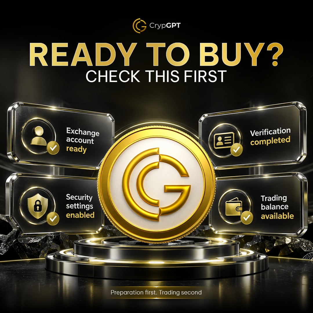 crypgpt_token's tweet photo. π Ready to buy $CRYPGPT? Check your setup first.
Make sure your exchange account, verification, security settings, and trading balance are ready before you proceed. π
Preparation first. Trading second.
#CrypGPT #Crypto #CryptoEducation #CryptoTrading #DYOR #LearnCrypto https://t.co/mngRrnf9Na