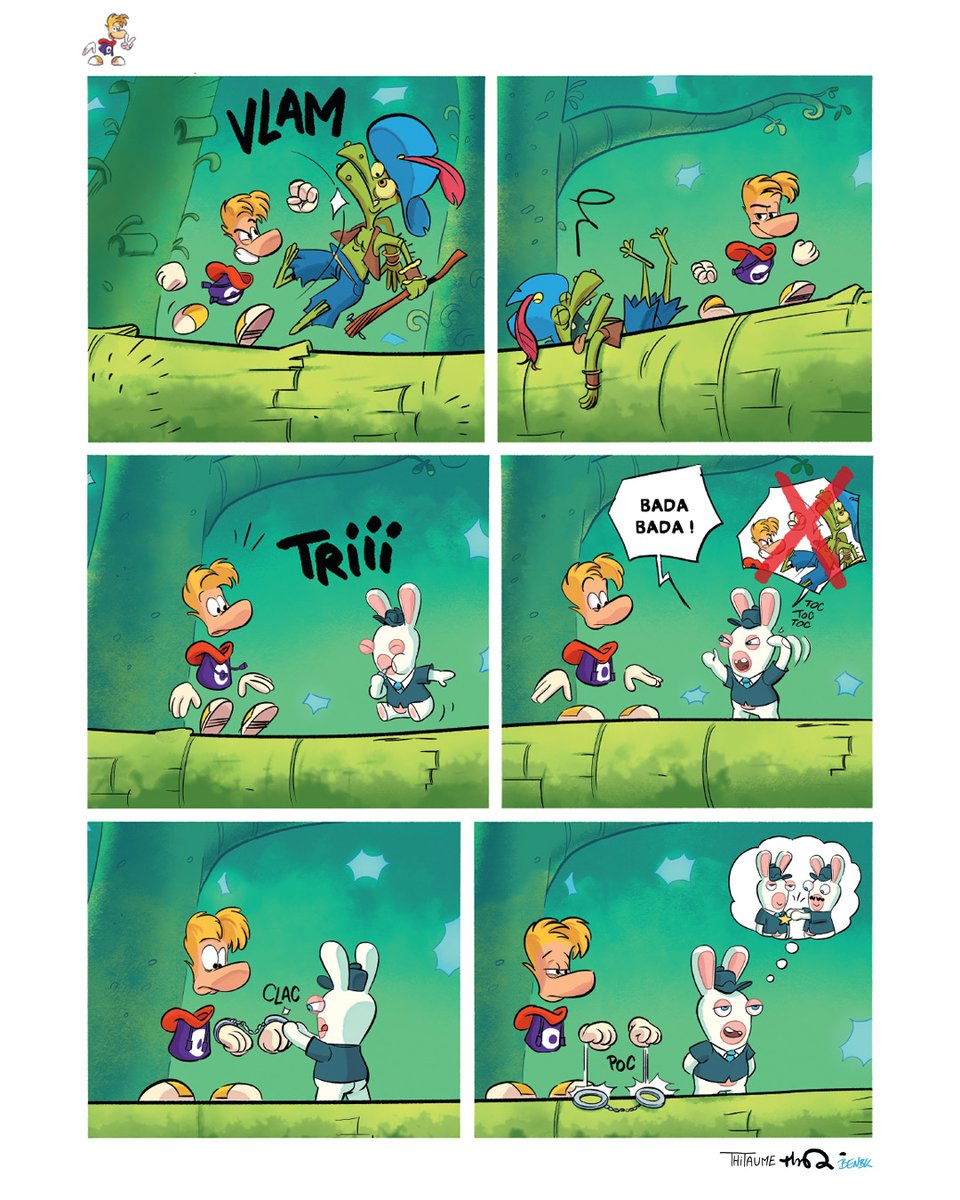RaymanGame's tweet photo. BWAH! Here's a page from the Raving Rabbids x Rayman comic book by Thitaume and Thomas Priou 👀

@glenatbd @lapinscretins https://t.co/9bm9o4rN9F